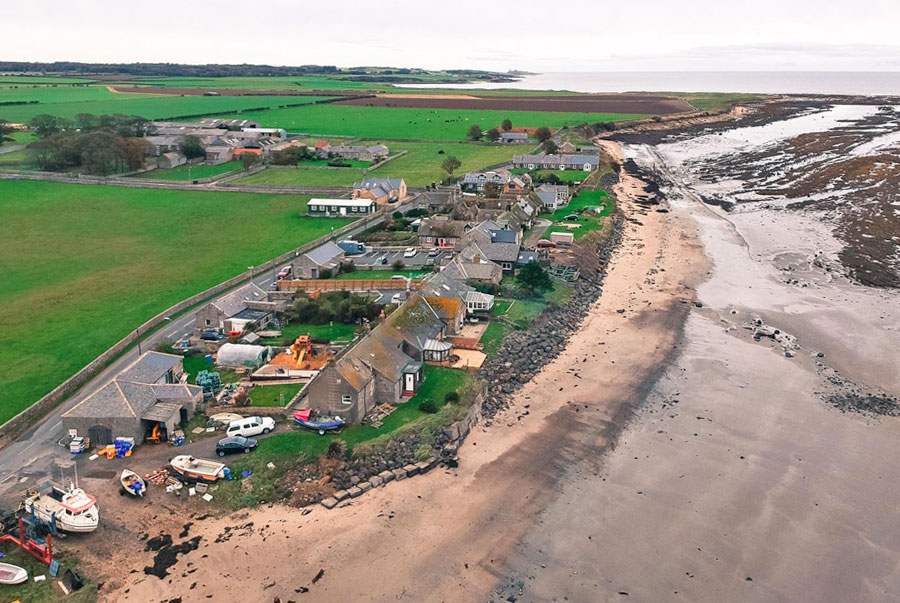 Aerial view of Boulmer Village & Coble Cottage