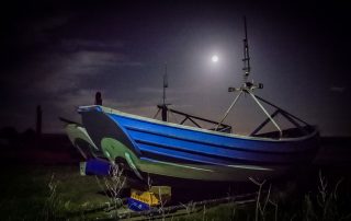 Fishing boats under the moonlight, Boulmer.